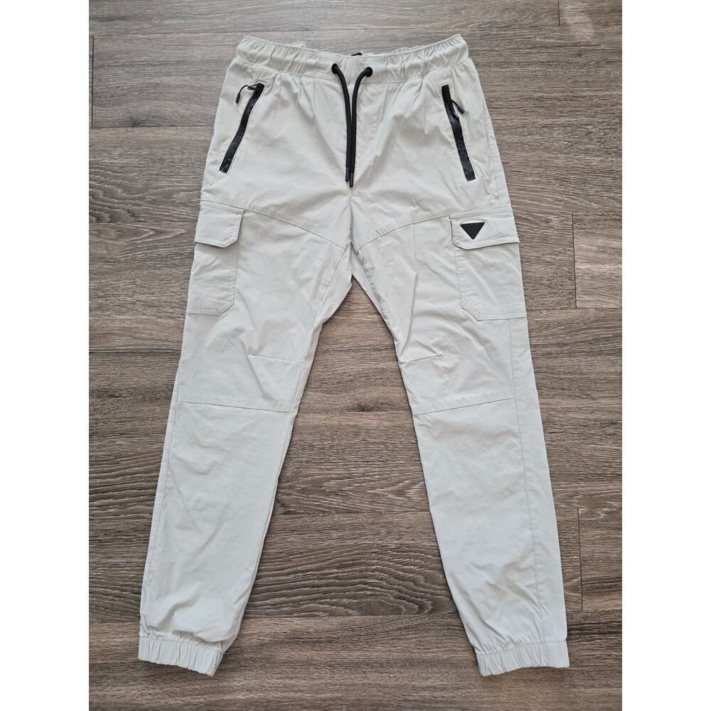 Benjamin Black Jogger Pants Beige Techwear Cargo Style Nylon Blend Sz S Y2K